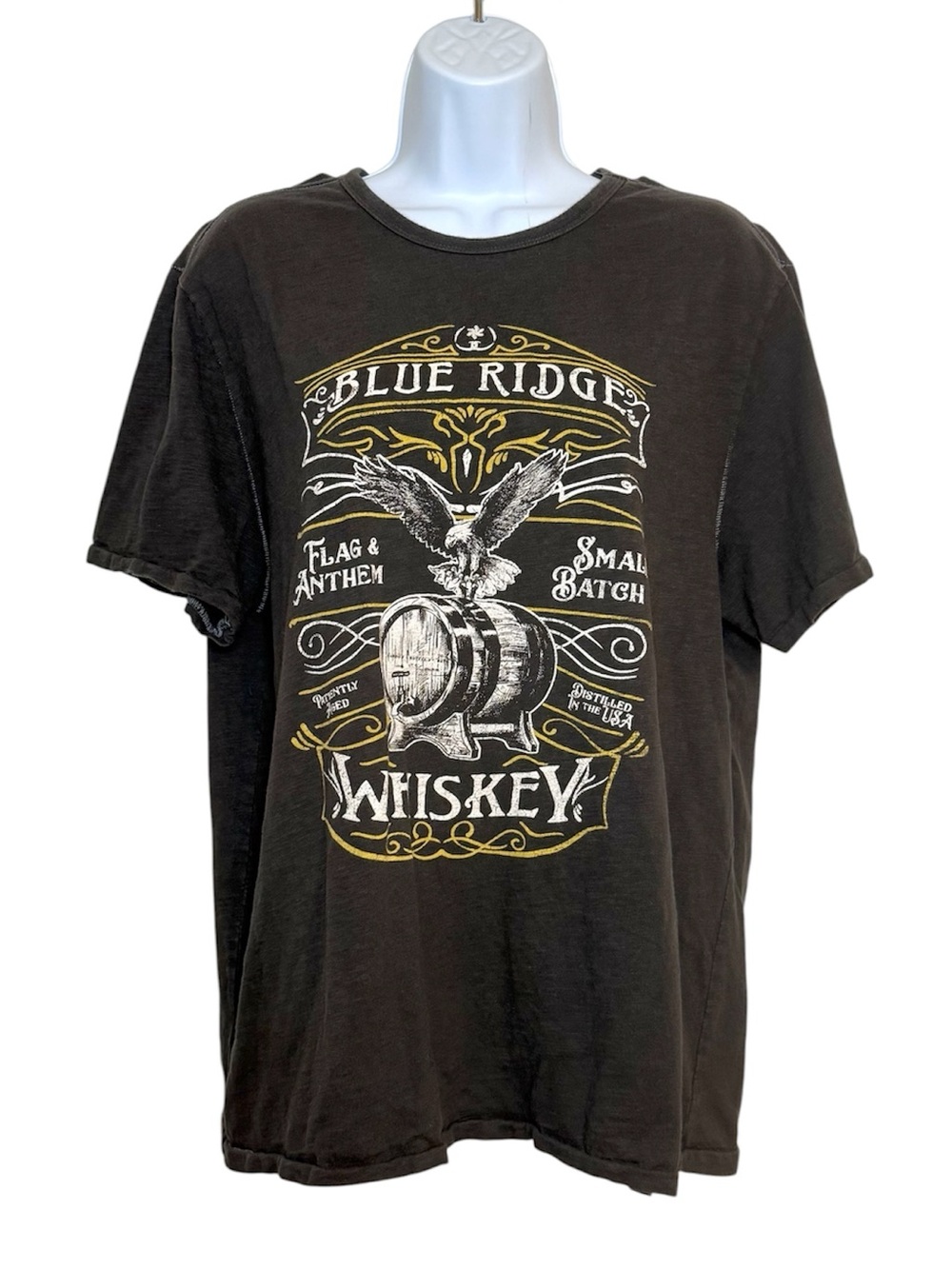 Dry Goods Blue Ridge Whiskey Graphic T Shirt Vintage Style Flag & Anthem Cotton
